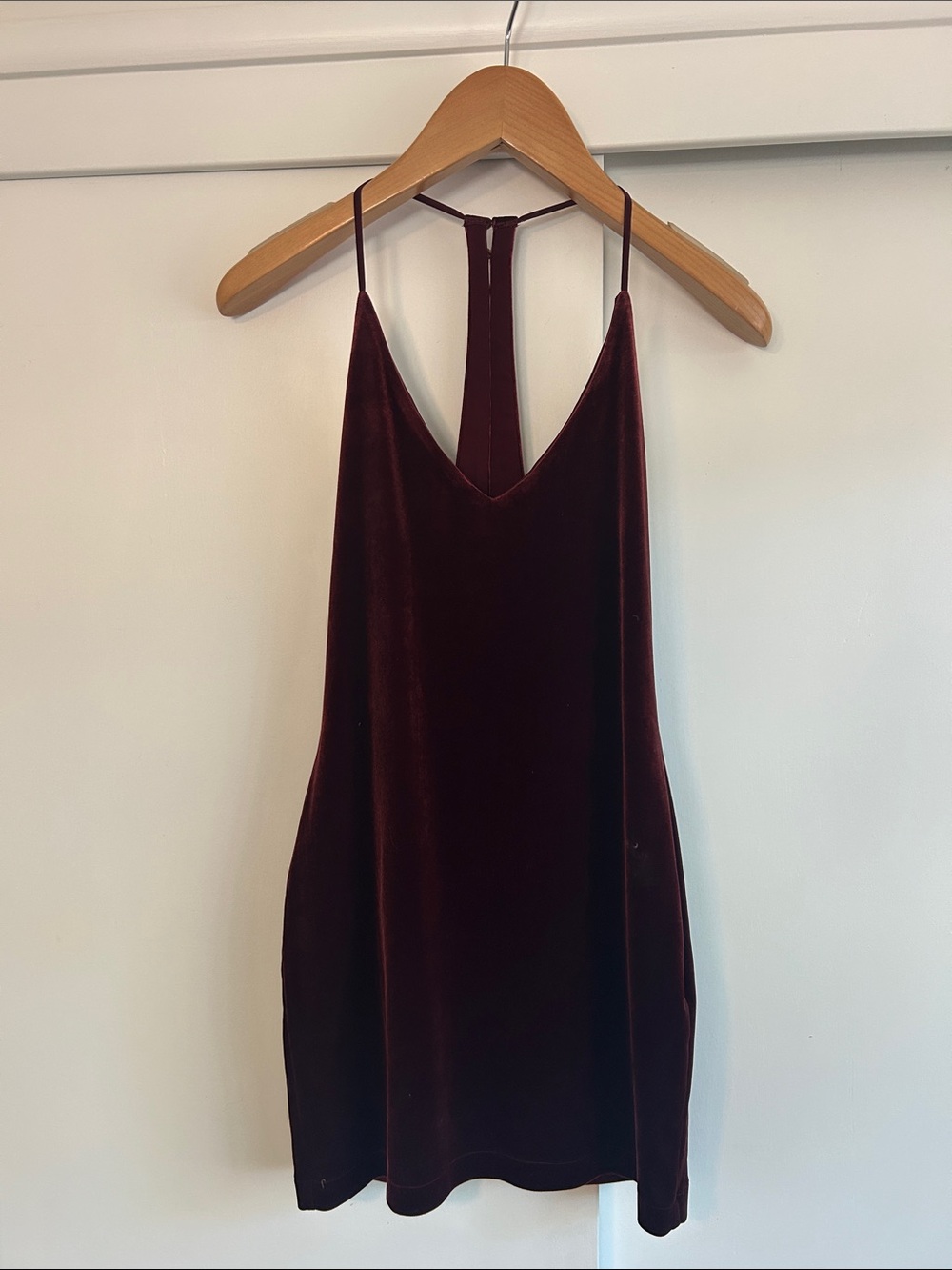 Velvet Button-Down Back Mini Dress in Deep Plum (M)